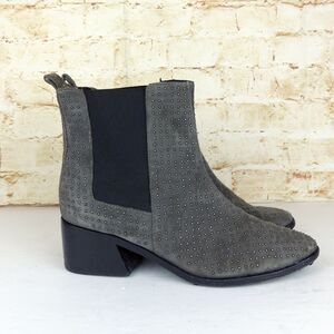 Alice + Olivia Boots Womens 7 37.5 Gray Studded Suede Chelsea Ankle Block Heel